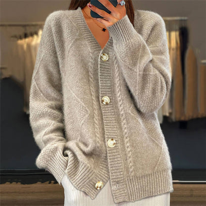 Kjøp 2 og få gratis frakt - Mujeres Slouchy Slouchy Faux Cashmere Cardigan med knapper foran