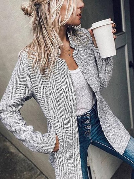 💐Storsalg - 50% avslag💕Lommer i ensfarget lomme med lange ermer med åpen front for kvinner