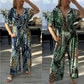 🥻Kvinners sommermote Letter Print Plus Size Bodysuit med elastisk midje