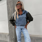 Denimjakke med hettegenser og løpesnor for dame