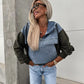 Denimjakke med hettegenser og løpesnor for dame