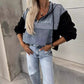 Denimjakke med hettegenser og løpesnor for dame