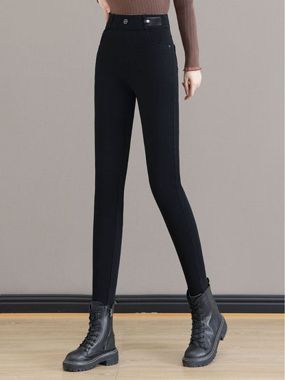 Kvinners høy midje Slim Stretch Varme Skinny Jeans