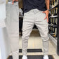Slim-fit casualbukser i ensfarget stoff for menn