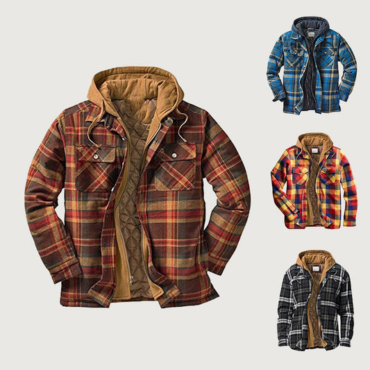 ⏳ Nieuwe aankomsten 50% korting ⏰  Quilted gevoerde plaid jas met capuchon voor heren