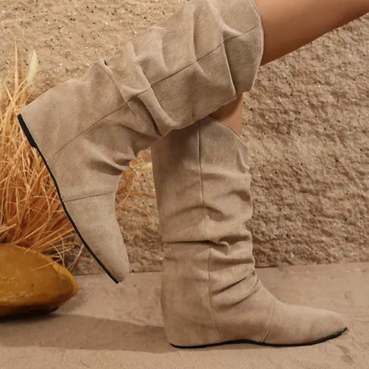👢👢Spisse semsket semsket mellomlårstøvler for kvinner