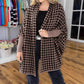Houndstooth-poncho til dame med åpen front