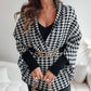 Houndstooth-poncho til dame med åpen front
